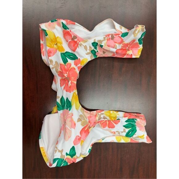 Time & Tru Floral Tie Front Bikini Top with Ruffle Sleeves Size Small - Picture 2 of 5